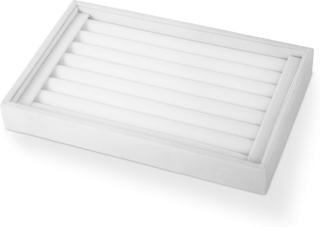 Velvet 7 Slots Ring Earrings Trays Showcase Display Jewelry Storage (White)